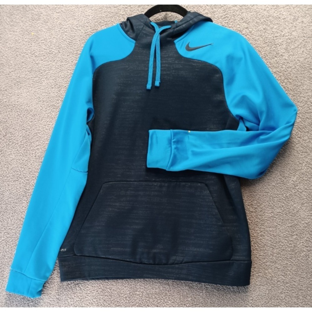 Nike Therma-Fit Hoodie‎ M Blue Black Pullover Training Sweatshirt